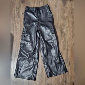 Girls Faux Leather Cargo Pants